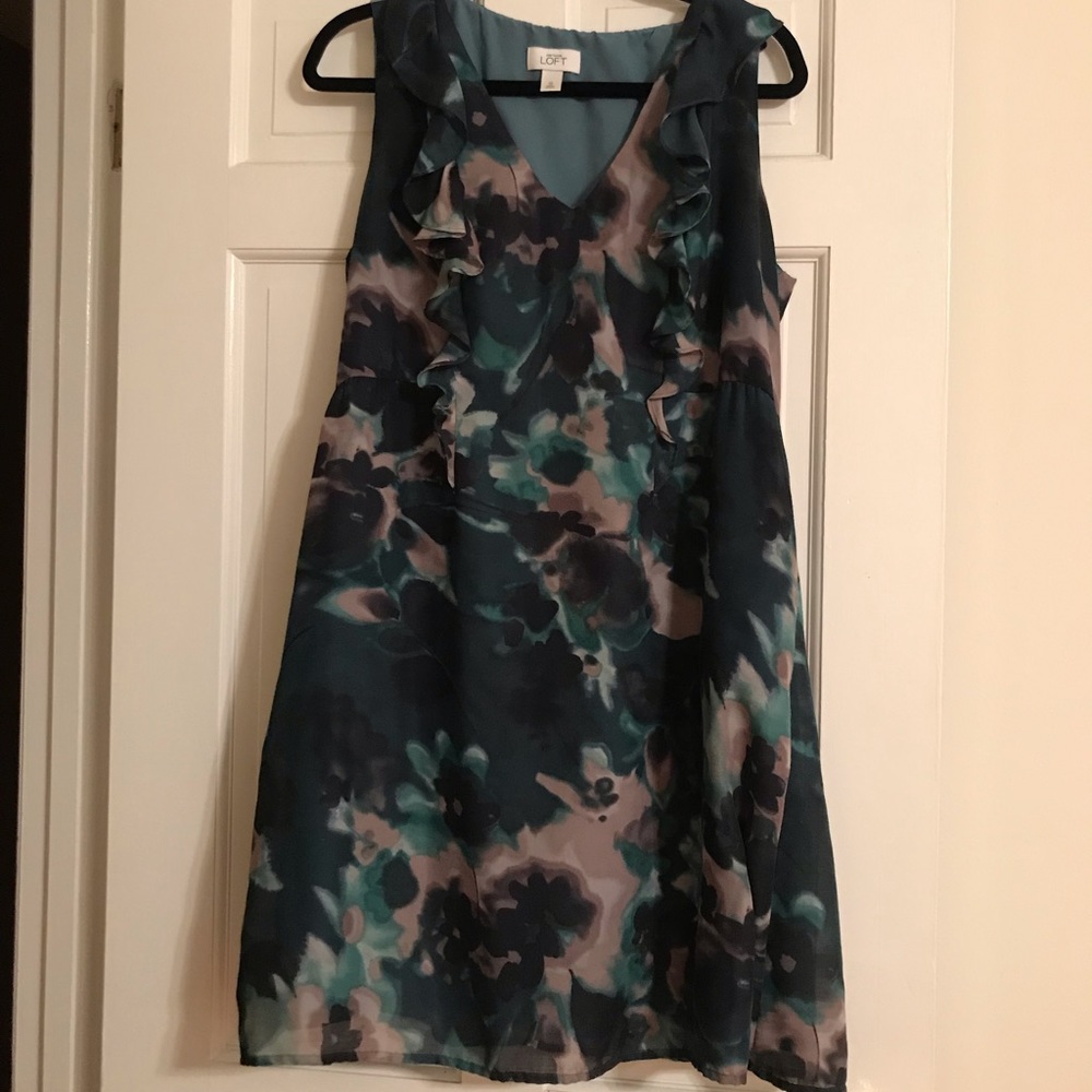 Cute Ruffle Teal Loft Dress with Pockets